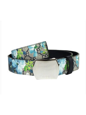 Gucci Gucci Silver Buckle Blue GG Supreme Coated Canvas Belt 95/38 floral